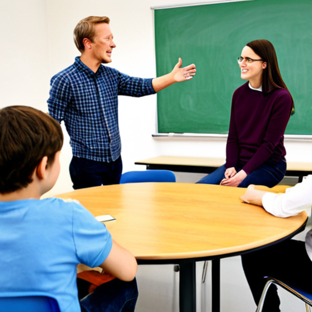 Inclusive Classroom Discussion**

"A diverse group of fully clothed students engaging in a lively discussion in a bright and modern Swedish classroom. The students are sitting at round tables, facing each other. The teacher, a kind-looking woman in appropriate attire, is facilitating the discussion. The scene emphasizes respect, active listening, and collaboration. safe for work, appropriate content, modest clothing, professional learning environment, perfect anatomy, natural proportions, family-friendly."

**