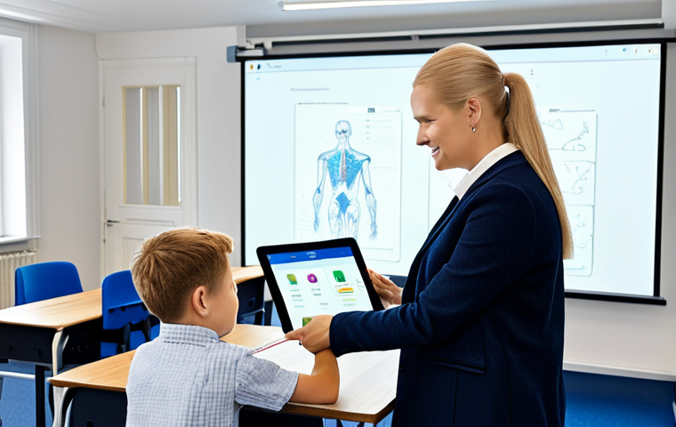 교사 4차 산업혁명 교육 사례 - AI-Powered Learning Platform**

"A bright, modern classroom in Sweden. A teacher, fully clothed in p...