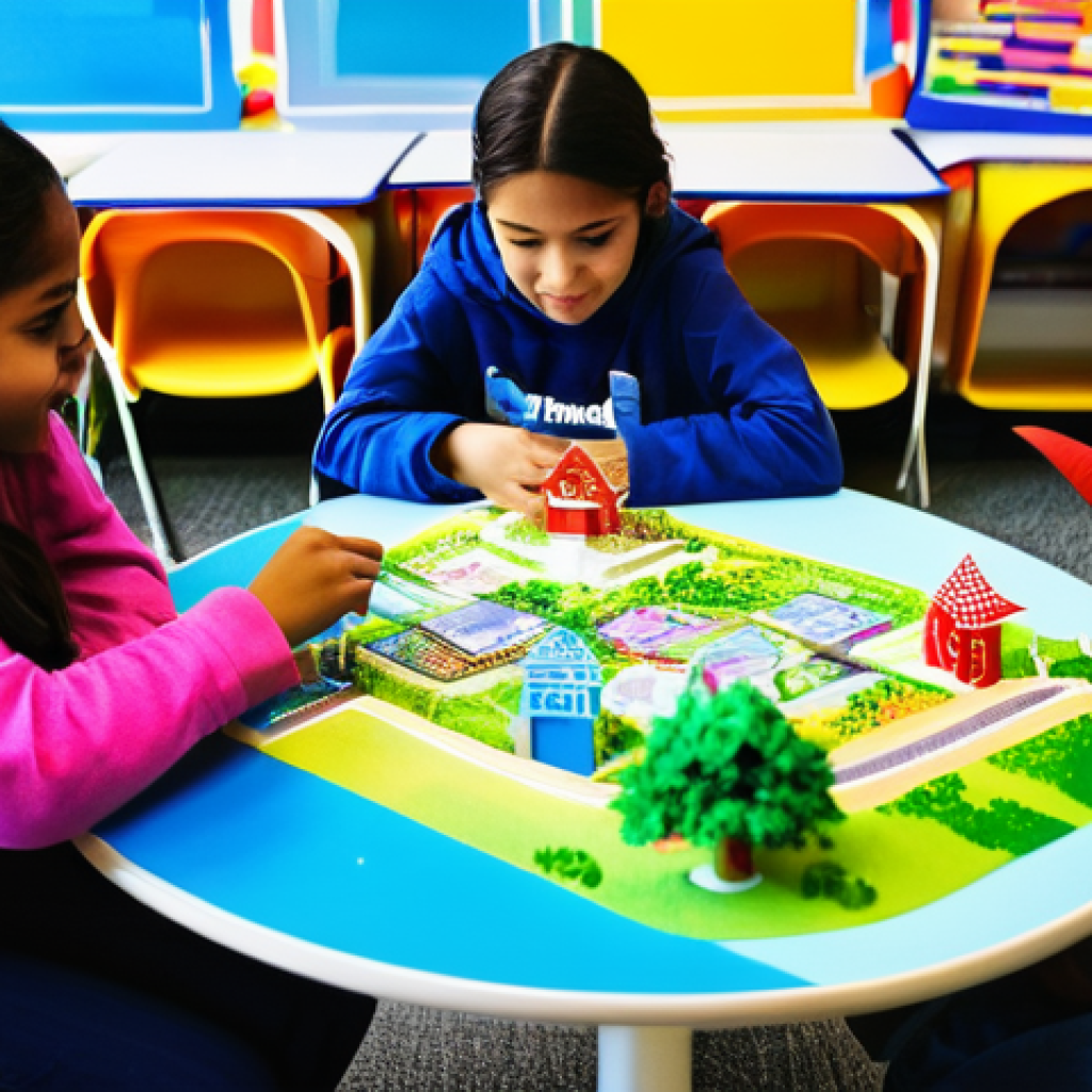 교사 학습자 중심 수업 설계 - **Prompt:** A vibrant, sunlit classroom featuring a diverse group of elementary to middle school stu...