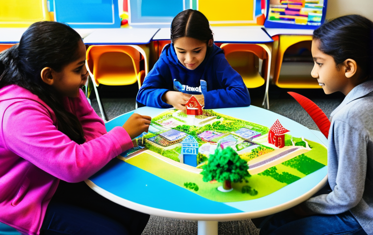 교사 학습자 중심 수업 설계 - **Prompt:** A vibrant, sunlit classroom featuring a diverse group of elementary to middle school stu...