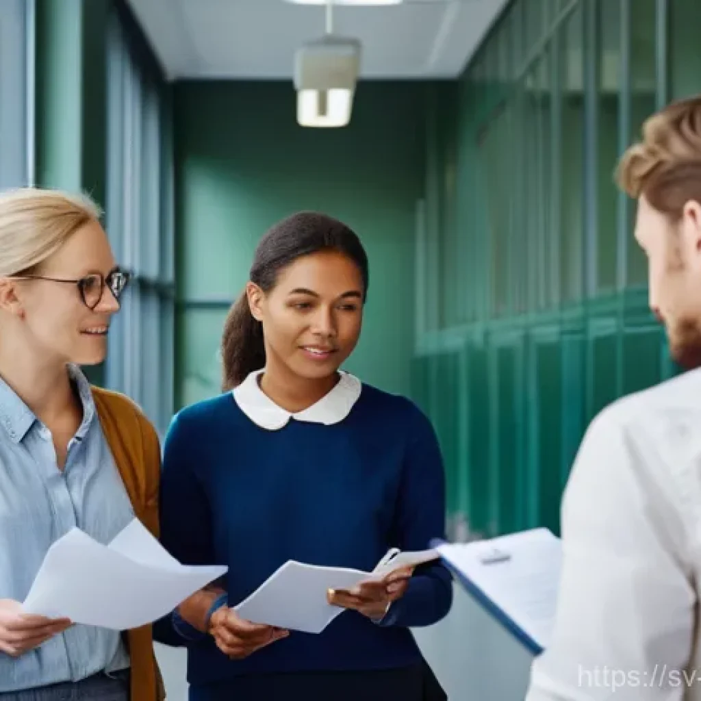 교사 근로 계약서 검토법 - **Prompt:** A diverse group of professional teachers, men and women of various ages, standing in a b...