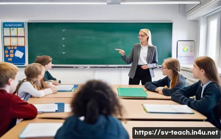 교사 미디어 리터러시 교육 - **Prompt 1: A Dynamic Digital Classroom Scene**
    "A vibrant, brightly lit classroom in a modern S...