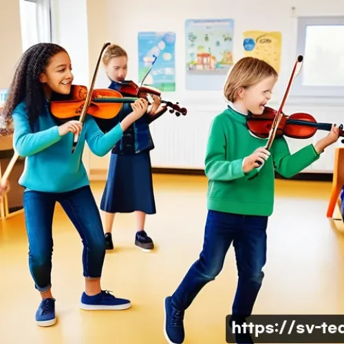 Home 15 교사 음악 수업 준비 방법 - A diverse group of Swedish school children in a bright, modern classroom engaged in a collaborative ...