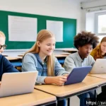 Home 19 교사 교육목표 설정 사례 - A bright, modern Swedish classroom scene showing a diverse group of students aged around 15 engaged ...