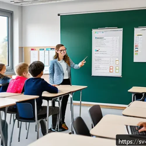 Home 30 교사 교수법 연구 사례 - A modern Swedish classroom scene showing diverse students actively engaged using digital tools like ...