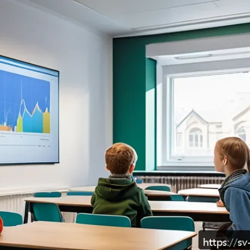 Home 17 교사 데이터 기반 교육 설계 - A modern Swedish classroom scene showing a diverse group of school-aged children wearing casual clot...